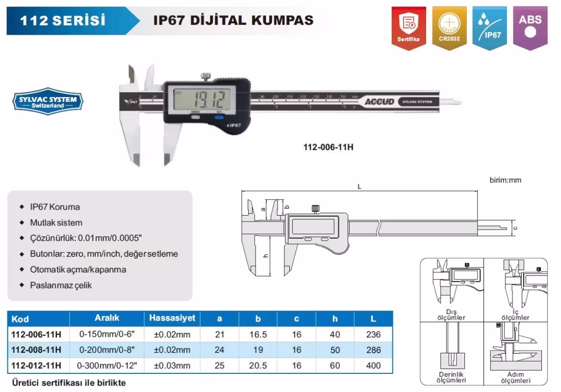 112-006-11H IP67 Digital Caliper 150mm Sylvac System