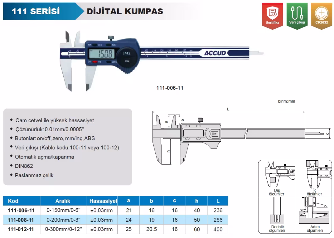 ACCUD 111-006-11 111 Series IP54 Digital Caliper 150mm